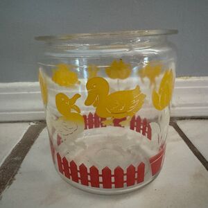 Vintage Anchor Hocking Bunny Lamb Duck Tulip Fence Canister Glass Jar 5"